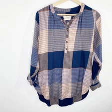 Universal Thread Blue Plaid Long Sleeve Popover Top Women's Size Small S NWT