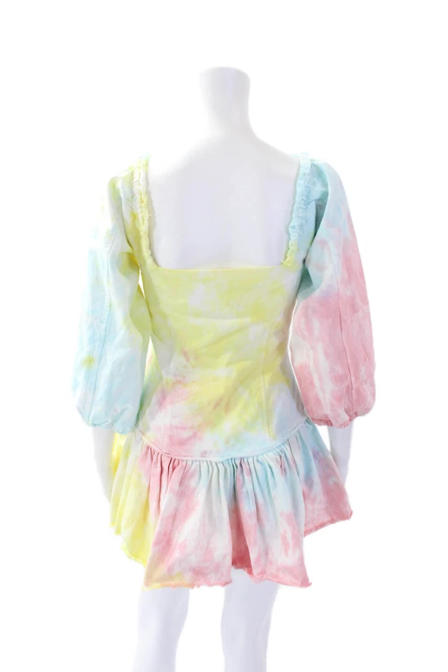 Mini Vestido Love Shack Elegante Para Mujer Algodón Tie-Dye Cintura Caída Multicolor Talla 0 Foto 3 de 4