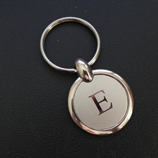 E Initial Monogram Personalized Keychain Heavy Metal Round Classy Name Gift