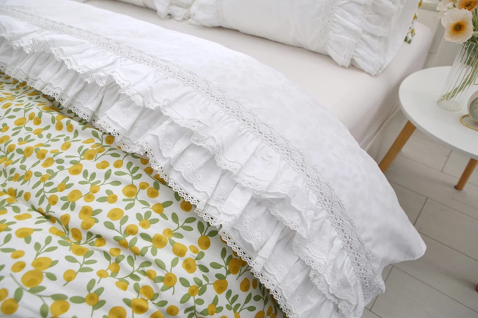 Elegante sábana plana de encaje blanca de lujo con volantes sábana King o C... Foto 2 de 4