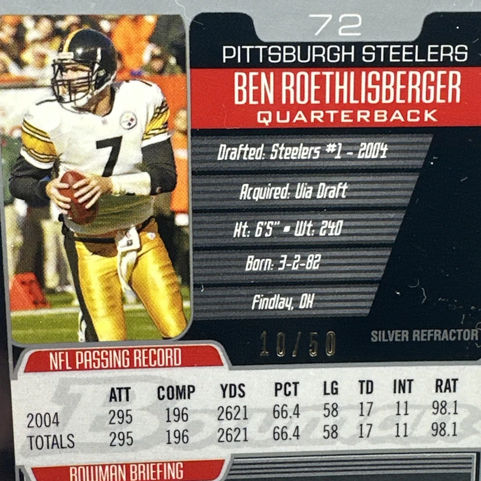 2005 Bowman Chrome - Ben Roethlisberger #72 Silver Refractor /50 - Image 3 of 3