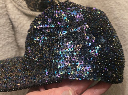 FULL SEQUINED CAP BEAUTIFUL BLUES PINKS ADJUSTABLE FULLY LINED SEXY FUN - Picture 3 of 13