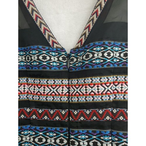 Abito donna Bebe taglia 6 nero multicolore maglia ricamata scollo a V senza maniche - Foto 6 di 9