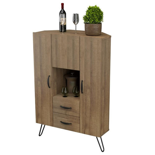 Inval Engineered Wood Mid-Century Buffet Corner Storage Cabinet in Brown - Picture 5 of 9