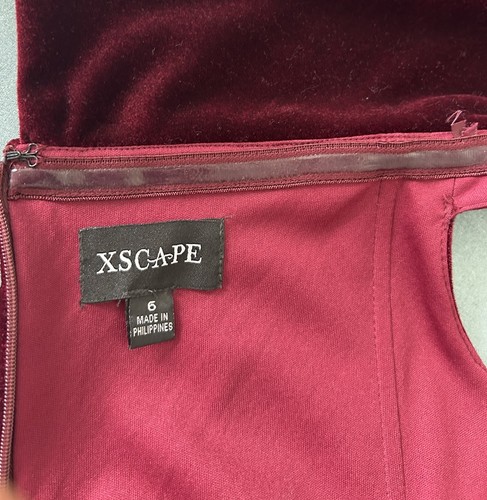 XSCAPE Gr. 6 Velour Burgunderrot Schulterfrei Lang Rüschen Kleid Bodycon Elegant - Bild 9 von 10