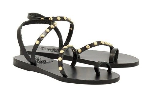 Sandalias Griegas Antiguas Eleftheria Perlas Cuero Napa Negro Talla 36 6 Hechas a Mano - Imagen 1 de 10