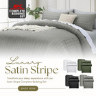 Luxury Satin Stripe 4PC Complete Bedding Set with Deep Fitted Sheet All Sizes UK