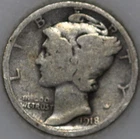 * 1918-P Mercury Dime 90% Silver, Popular Collector Coin As Shown
