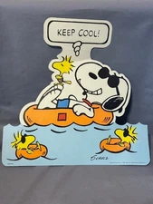 Vintage Peanuts Gang Snoopy Cardboard Sign 1971 Keep Cool Woodstock 12X12 AC2