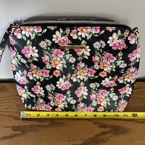 Steve Madden Floral Tote Bag W/Matching Inside Crossbody Bag Black Pink Logo - Picture 20 of 24