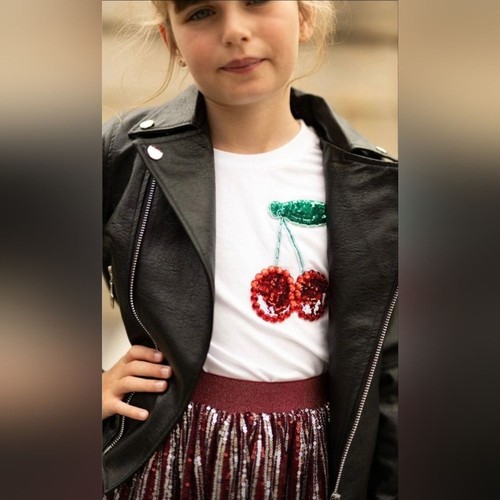 Lola + The Boys Girl Beaded Gem Cherry T-Shirt Size 14 NWT - Picture 2 of 6