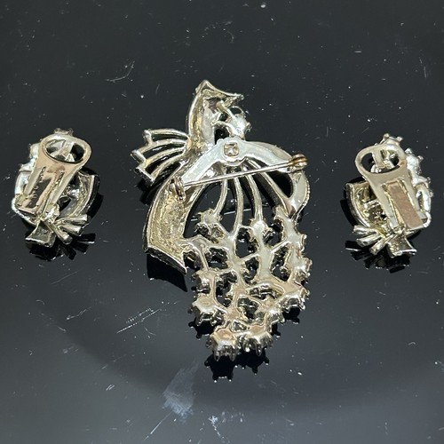 Set orecchini clip spilla strass verde smeraldo tono argento vintage - Foto 2 di 7