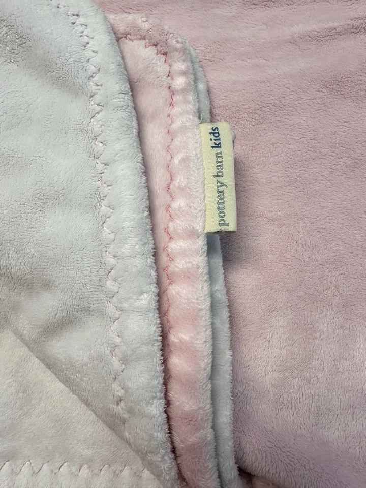 Pottery Barn Kids Baby Girl Crib Blanket Lovey Velour Pink White Minky 24x24 - Image 2 of 3