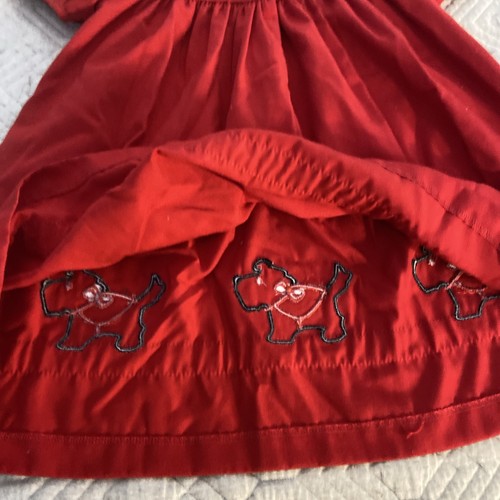 Vintage seltene Editionen rot bestickt Scottie Dog Mädchen Kleid Gr.4T Apfelkragen - Bild 12 von 16