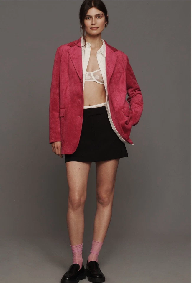 Anthropologie Dolan Boyfriend Blazer Pink Left Coast Faux Suede Preppy Large NWT