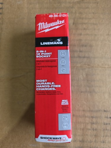 Milwaukee 49-66-5121 Shockwave Lineman's 12Pt 9/16 Zoll X 3/4 Zoll 2-in-1 Steckdose - Bild 1 von 4