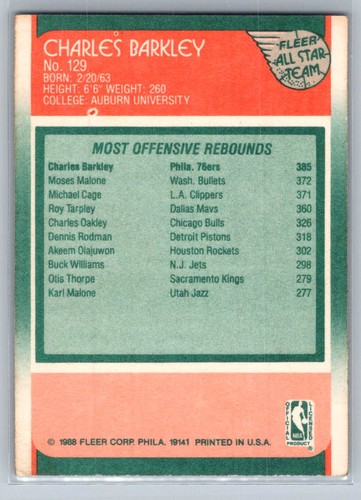 Fleer #129 Charles Barkley 1988-89 - Imagen 2 de 2