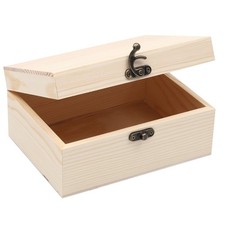  2-Pack Unfinished Unpainted Wooden Box with Hinged Lid for Crafts DIY Storag...