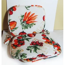 Set of 4 Mainstays Chair Pads, Cotton Poly Cushions ,Tie Back, Vegetable Print