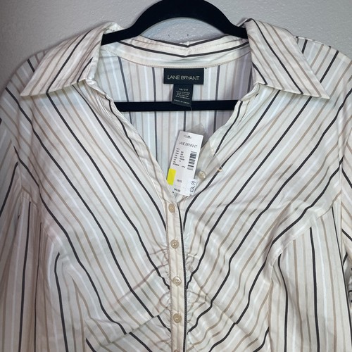 Lane Bryant gestreiftes Hemd Damen Gr. 18 / 20 Knopfleiste Langarm braun Büro - Bild 2 von 8