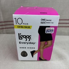 L'eggs Everyday Knee Highs One Size NUDE Sheer Toe 10 pairs 43593
