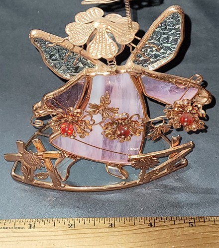 Stained Glass & Copper Angel Garden Flowers Butterfly Bobble Figure Sculpture - Picture 3 of 6