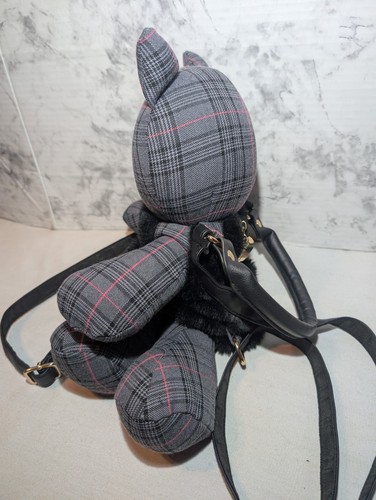 Luv Betsey Johnson Misty Faux Fur Plaid Cat Backpack Bag Purse 17" Plush Rave - Picture 5 of 10