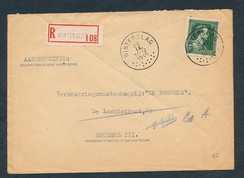 D514211 Belgium Registered Cover Winterslag to Brussels Leopold III 1945