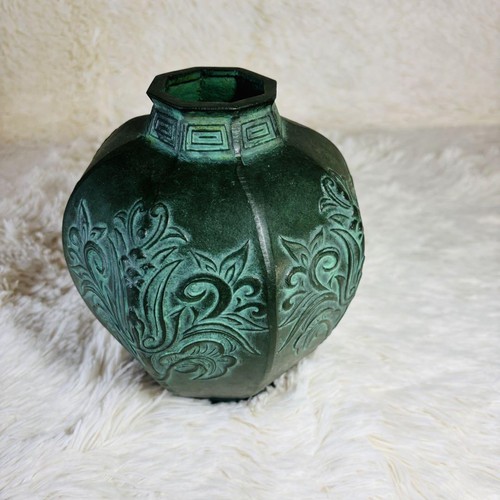 Karatsu Bronze Vase Flower Age Antique Large 16x19cm - Picture 10 of 11