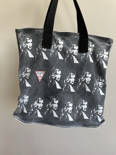 Vintage 90s Guess Jeans Claudia Schiffer Denim Tote Bag - Picture 8 of 21