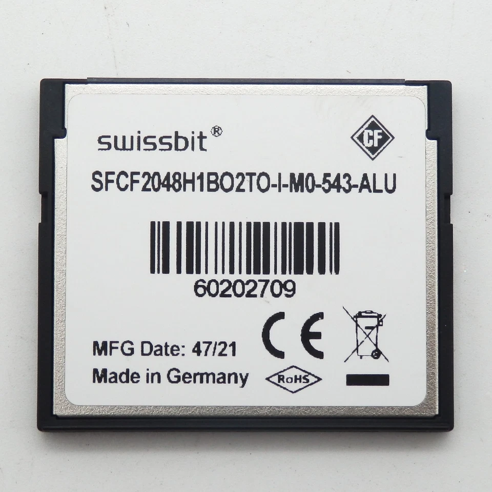 Swissbit SFCF2048H1BO2TO-I-M0-543-ALU 2GB Industrial Compact Flash Card - Image 2 of 3