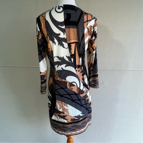 Hale Bob Abstract Mid Length dress Long sleeve peach black S - Picture 3 of 8