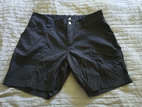 Duluth Trading schwarze Nylonshorts Damengröße 10 elastischer Bund Reißverschluss Cargo