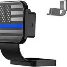 2 Inch Universal Flag Tow Hitch Covers, American Flag-Black with Blue Line