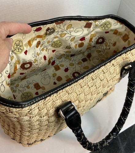 BRIGHTON Vintage Peggy Woven Jute Straw Braided Leather Tote Satchel Bag - Picture 8 of 11