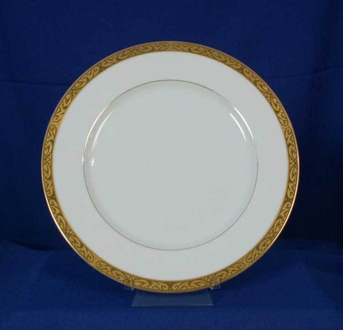Sango Carlisle Dinner Plate Round 3716 Antique Green Scrolls on Gold Japan - Foto 1 di 5