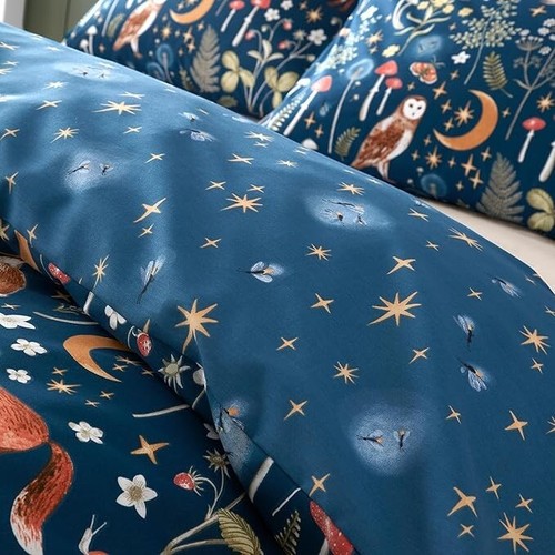 Polycotton Double Bedding Set – Twilight Animals Navy Blue Duvet & Pillowcases - Picture 4 of 4