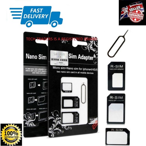 4 IN 1 PACK NANO TO MICRO & STANDARD SIM CARD ADAPTER FOR VARIOUS MOBILE PHONES - 第 1/1 張圖片