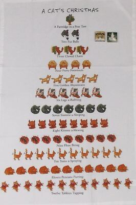 A Cats Christmas Kitchen Towel 2 Refrigerator Magnets 12 Days 100% Cotton Gift