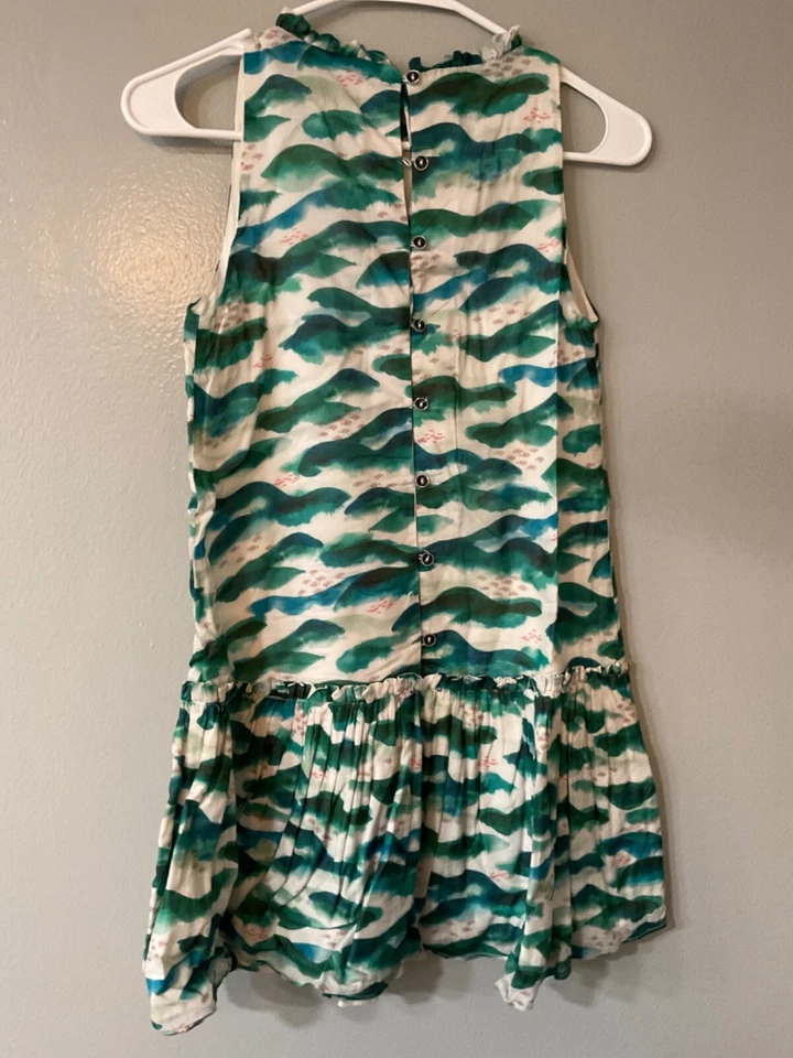 Vestido Jean Bourget Vintage Algodón Niñas Talla 12A Mod Abstracto bancos de peces Foto 2 de 3