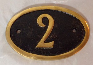 B Q Door Plaque House Number No 2 Black And Gold Oval Numbers