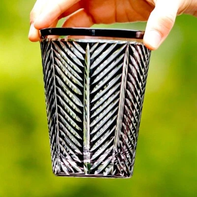 UNMARKED Edo Kiriko Hand Cut To Clear Crystal Glasses For Whiskey Vodka Water 10oz Black