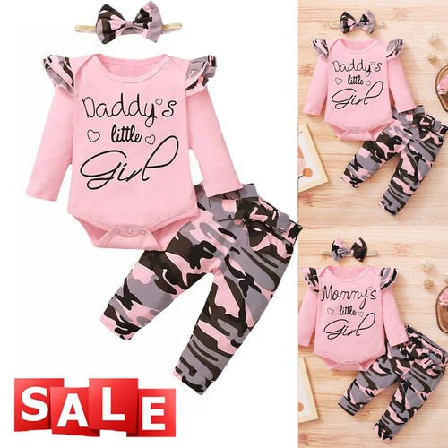 3PCS Newborn Toddler Baby Girl Clothes Outfits Infant Romper Pants Headband Set - Picture 1 of 10