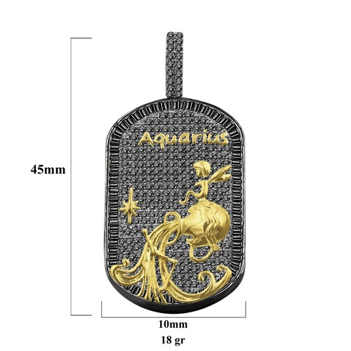 Ciondolo diamante simulato baguette 2 toni segno zodiacale astrologia oro nero e oro 18k - Foto 9 di 48