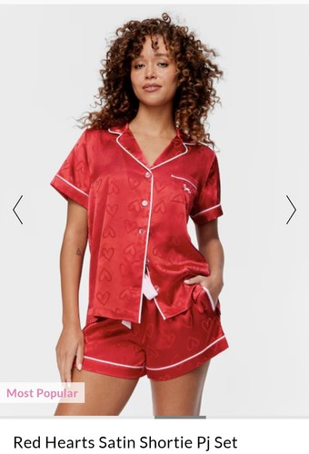 Peter Alexander Red Heart Satin PJ Shortie Set Size S - Brand new with tags - Picture 2 of 4