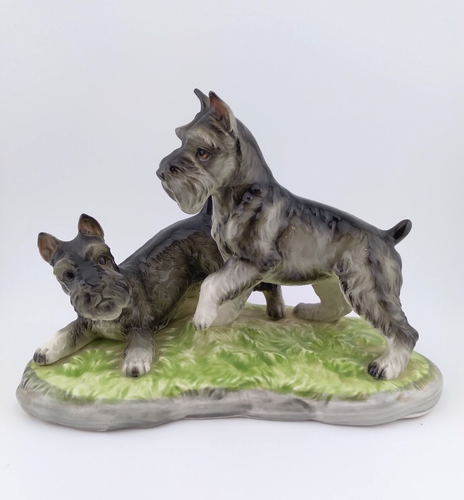 1940's Shafford Pair of Playful Schnauzer Puppy Dogs Porcelain Figurine Japan 7" - Picture 7 of 22