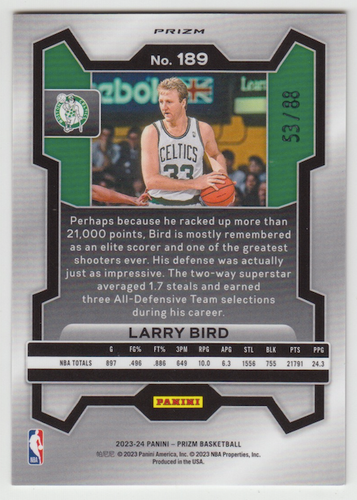 2023-24 Panini Prizm Larry Bird #189 International Multi Wave Prizm /88 - Picture 4 of 8