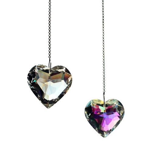 2pcs Crystal Glass Heart Rainbow 'AB' Sun Catcher Pendant Car Hanging Ornament