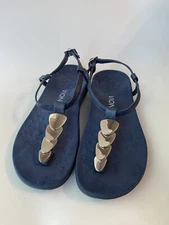 Navy Blue Silver VIONIC Miami Thong Ankle Strap Sandals Sz 5 Podiatrist Designed