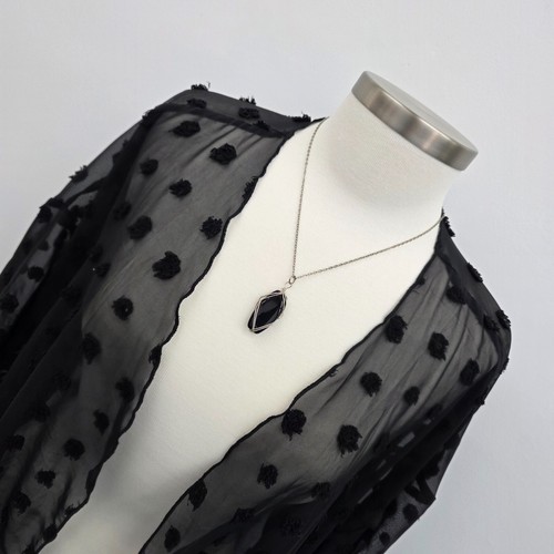 Top kimono transparente abierto de punto suizo negro para mujer Plus 2XL de gasa media manga fluido - Imagen 5 de 12